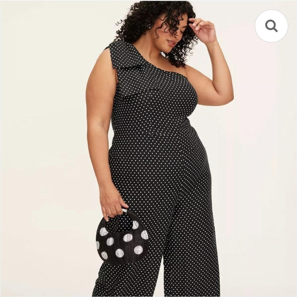 Kate Spade Black and White Polka Dot One-Shoulder Jumpsuit